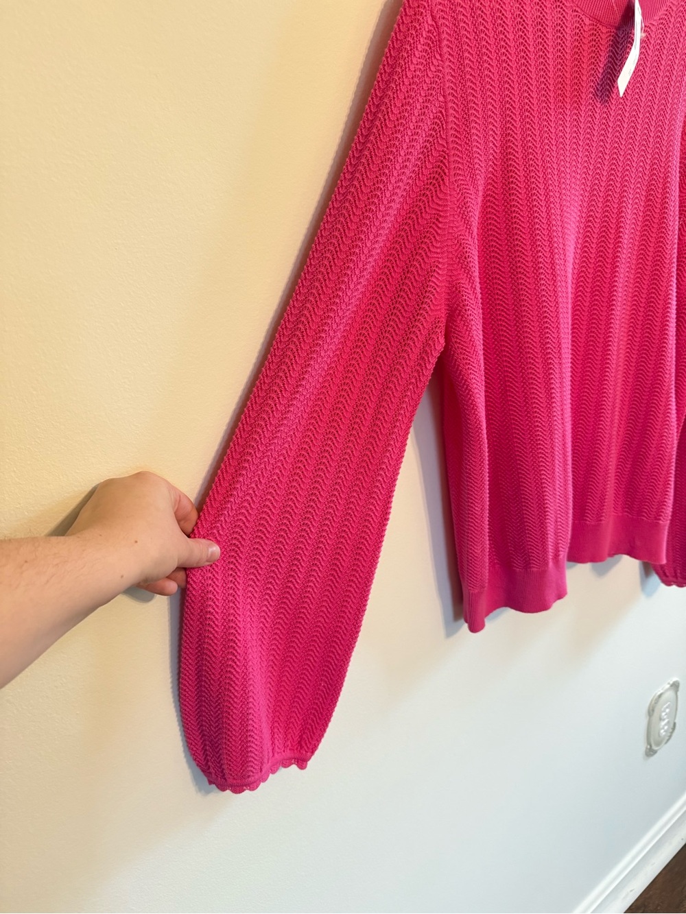 J. CREW • Hot Pink Pointelle Sweater XXL NWT Ruffle Mock Neck Sweater Preppy - Picture 5 of 8